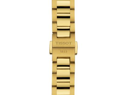 Tissot PR 100 Quarz Edelstahl gelbgoldfarben beschichtet 34mm gelbgoldfarbenes Zifferblatt Metallband gelbgoldfarben beschichtet – Damenuhren Uhr mit Datum aus Edelstahl und PVD beschichtet. Das Gehäuse ist rund und gelbgold. Das Edelstahlarmband ist gelbgold. Das Zifferblatt ist ein Index in gelbgold. – Ansicht 4