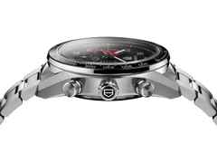 TAG Heuer Carrera Chronograph Sport Automatik Edelstahl 42mm schwarzes Zifferblatt Metallband – Herrenuhren Chronograph aus Edelstahl und Keramik. Das Gehäuse ist rund und silber. Das Edelstahlarmband ist silber. Das Zifferblatt ist arabisch Index und schwarz. – Ansicht 3