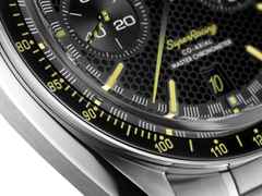 Omega Speedmaster Super Racing Chronograph Automatik Edelstahl 44mm schwarzes Zifferblatt Metallband – Herrenuhren Chronograph aus Edelstahl und Keramik. Das Gehäuse ist rund und silber. Das Edelstahlarmband ist silber. Das Zifferblatt ist ein Index in schwarz. – Ansicht 5