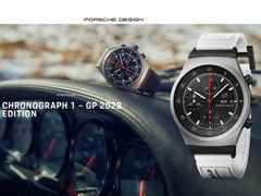 Porsche Design Chronograph 1 - 1972 Limited Edition GP 2023 – Herrenuhren Chronograph aus Titan. Das Gehäuse ist rund und silber. Das Textilarmband ist weiß. Das Zifferblatt ist ein Index in schwarz. – Ansicht 5