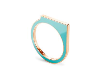 Niessing Setario Square Ring Classic Red mit türkis-dunkelgrüner Emaille – Ringe Ring aus 750 Rotgold, Emaille und und .
