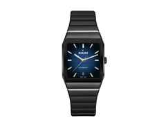 Rado Anatom Automatik Keramik 32,5mm schwarz-blaues Zifferblatt schwarzes Kautschukband – Damenuhren Uhr mit Datum aus Edelstahl, Kautschuk und Keramik. Das Gehäuse ist rechteckig und schwarz. Das Kautschuk / Kunststoff / Silikon Armband ist schwarz. Das Zifferblatt ist ein Index in blau.