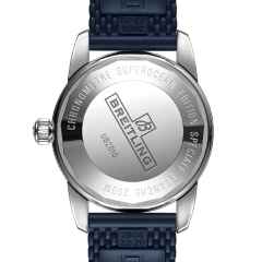 Breitling Superocean Heritage B20 Automatic 42 Edelstahl blaues Zifferblatt blaues Kautschukband – Herrenuhren Uhr mit Datum aus 750 Rotgold, Edelstahl und Keramik. Das Gehäuse ist rund und silber-roségold. Das Kautschuk / Kunststoff / Silikon Armband ist blau. Das Zifferblatt ist ein Index in blau. – Ansicht 4
