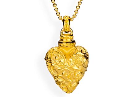 Drachenfels Design Klunkerling Anhänger Ornamentherz mittel mit Citrinpavée – Anhänger Anhänger mit Besatz aus 925 Silber vergoldet.