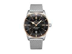 Breitling Superocean Heritage B20 Automatic 42 Edelstahl schwarzes Zifferblatt Metallband – Herrenuhren Uhr mit Datum aus 750 Rotgold, Edelstahl und Keramik. Das Gehäuse ist rund und silber-roségold. Das Edelstahlarmband ist silber. Das Zifferblatt ist ein Index in schwarz.