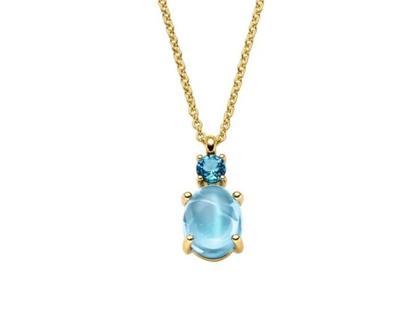 Elaine Firenze Kette mit Anhänger Gelbgold 45cm mit blauem Topas – Halsschmuck Kette mit Anhänger aus 585 Gelbgold.