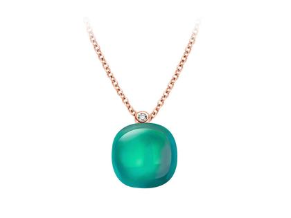 Bigli Mini Sweety "Emerald Green" Kette mit Anhänger Roségold 45cm mit Brillant 0,020ct – Halsschmuck Kette mit Anhänger aus 750 Rotgold.