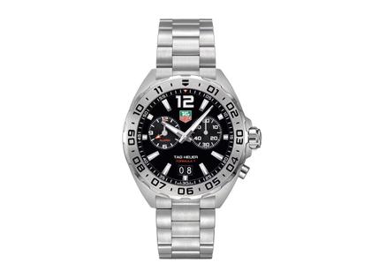 TAG Heuer Formula 1 Quarz Edelstahl 41mm schwarzes Zifferblatt Metallband – Herrenuhren Uhr mit Datum aus Edelstahl. Das Gehäuse ist rund und silber. Das Kautschuk / Kunststoff / Silikon Armband ist silber. Das Zifferblatt ist arabisch Index und schwarz.