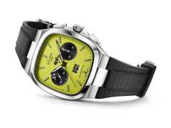 Glashütte Original Seventies Chronograph Panoramadatum Fusion Limited Edition Automatik Edelstahl 40mm grünes Zifferblatt schwarzes Kautschukband – Herrenuhren Chronograph aus 585 Weißgold und Edelstahl. Das Gehäuse ist quadratisch und silber. Das Kautschuk / Kunststoff / Silikon Armband ist schwarz. Das Zifferblatt ist ein Index in grün. – Ansicht 2