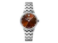 Union Glashütte Seris  Datum Damenuhr braunes Zifferblatt und Brillanten Edelstahlband – Damenuhren Uhr mit Datum aus Edelstahl und Leder. Das Gehäuse ist rund und silber. Das Edelstahlarmband ist silber. Das Zifferblatt ist ein Index in braun.