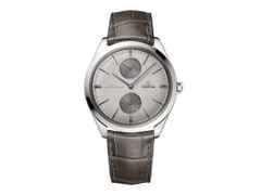 Omega De Ville Tresor Handaufzug Edelstahl 40mm silbernes Zifferblatt schwarzes Lederband – Herrenuhren Uhr ohne Datum aus Edelstahl. Das Gehäuse ist rund und silber. Das Lederarmband Kroko / Alligator ist grau. Das Zifferblatt ist ein Index in silber.