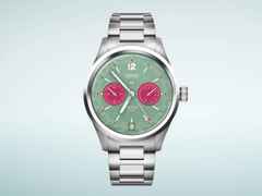 Oris Big Crown Calibre 113 Handaufzug Edelstahl 43mm grünes Zifferblatt braues Lederband – Herrenuhren Uhr mit Datum aus Edelstahl und Leder. Das Gehäuse ist rund und silber. Das Lederarmband ist braun. Das Zifferblatt ist arabisch Index und grün. – Ansicht 2