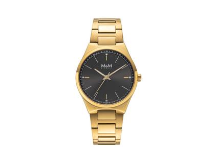 M&M New Classic Quarz Edelstahl IP-Gelbgold 36mm graues Zifferblatt Metallband – Damenuhren Uhr ohne Datum aus Edelstahl, IP beschichtet und vergoldet. Das Gehäuse ist rund und gelbgold. Das vergoldetes Edelstahlarmband ist gelbgold. Das Zifferblatt ist ein Index in anthrazit.