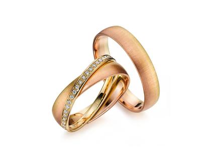 Gerstner Morgenröte Trauring Paar aus 750/- Gold mit Brillanten 0,235ct – Ringe Trauring mit Besatz aus 585 Gelbgold, 585 Rotgold und und .