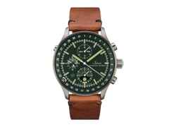Sinn Spezialuhren Jagduhr 3006 Chronograph Automatik Edelstahl 44mm grünes Zifferblatt braunes Lederband – Herrenuhren Chronograph aus Edelstahl. Das Gehäuse ist rund und silber. Das Lederarmband ist braun. Das Zifferblatt ist ein Index in grün.