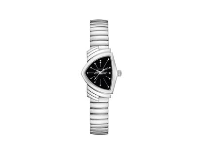 Hamilton Ventura S Quartz Edelstahl 24x36mm schwarzes Zifferblatt Metallband – Damenuhren Uhr ohne Datum aus Edelstahl. Das Gehäuse ist sonstige Form und silber. Das Edelstahlarmband ist silber. Das Zifferblatt ist ein Index in schwarz.