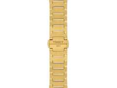 Tissot PRX Quarz Edelstahl 35mm goldenes Zifferblatt Metallband – Damenuhren Uhr mit Datum aus Edelstahl. Das Gehäuse ist rund und gelbgold. Das Edelstahlarmband ist silber. Das Zifferblatt ist ein Index in gelbgold. – Ansicht 2
