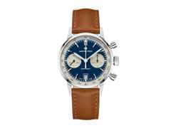 Hamilton American Classic Intra-Matic Auto Chrono 40 mm blaues Zifferblatt braunes Lederband – Herrenuhren Chronograph aus Edelstahl und Leder. Das Gehäuse ist rund und silber. Das Lederarmband ist braun. Das Zifferblatt ist ein Index in blau.