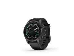 Garmin epix Pro Sapphire Titan carbongrau beschichtet 42 mm Kautschukband schwarz – Herrenuhren Uhr Multifunktion aus DLC beschichtet, Kautschuk und Titan. Das Gehäuse ist rund und schwarz. Das Kautschuk / Kunststoff / Silikon Armband ist schwarz. Das Zifferblatt ist digital und schwarz. – Ansicht 4