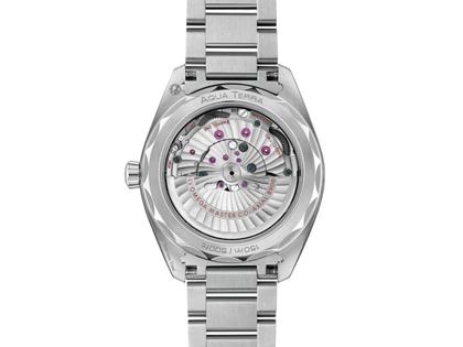 Omega Seamaster Aqua Terra 150M Automatik Edelstahl 41mm blaues Zifferblatt Metallband – Herrenuhren Uhr mit Datum aus Edelstahl. Das Gehäuse ist rund und silber. Das Edelstahlarmband ist silber. Das Zifferblatt ist ein Index in blau. – Ansicht 2