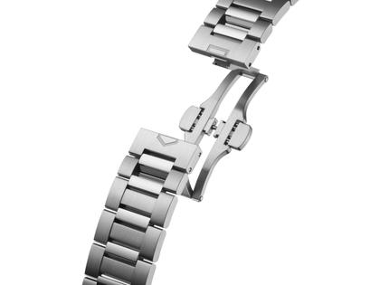 TAG Heuer Carrera Chronograph Sport Automatik Edelstahl 42mm schwarzes Zifferblatt Metallband – Herrenuhren Chronograph aus Edelstahl und Keramik. Das Gehäuse ist rund und silber. Das Edelstahlarmband ist silber. Das Zifferblatt ist arabisch Index und schwarz. – Ansicht 4