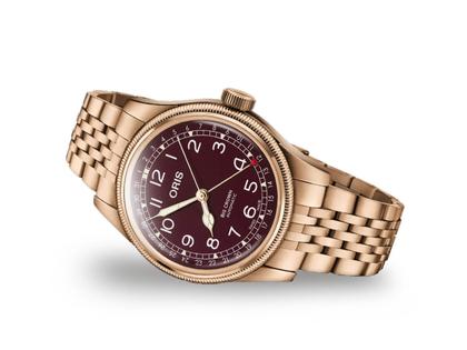 Oris Big Crown Pointer Date Automatik Bronze 40mm rotes Zifferblatt Metallband – Herrenuhren Uhr mit Datum aus Bronze und Edelstahl. Das Gehäuse ist rund. Das Armband ist ein Metallarmband. Das Zifferblatt ist arabisch Index und rot. – Ansicht 2