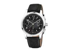 Mühle Glashütte Lunova Chronograph Automatik Edelstahl 42,3mm schwarz-graues Zifferblatt graues Lederband – Herrenuhren Chronograph aus Edelstahl. Das Gehäuse ist rund und silber. Das Lederarmband ist grau. Das Zifferblatt ist arabisch Index und schwarz.