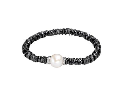 Silhouette Schmuck Keramik Armband schwarz Weißgold mit Süßwasserperle und Brillanten 0,156ct – Armschmuck Armband aus 750 Noblegold.