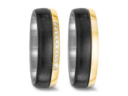 TitanFactory Carbon Titan Partnerringpaar 9 – Ringe Trauring mit Besatz aus Carbon, Titan und und .