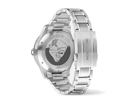 Montblanc 1858 Iced Sea Automatic Date grün Metallband – Herrenuhren Uhr mit Datum aus Edelstahl und Keramik. Das Gehäuse ist rund und silber. Das Edelstahlarmband ist silber. Das Zifferblatt ist arabisch Index und grün. – Ansicht 3
