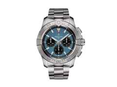 Breitling Avenger B01 Chronograph 44 Automatik Edelstahl blaues Zifferblatt Metallband – Herrenuhren Chronograph aus Edelstahl. Das Gehäuse ist rund und silber. Das Edelstahlarmband ist silber. Das Zifferblatt ist ein Index in blau.