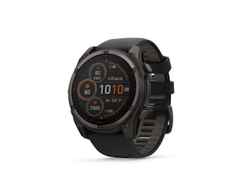 Garmin fenix 8 51mm Sapphire Solar faserverstärktes Polymer Titan carbongrau beschichtet schwarzes Kautschukband – Herrenuhren Uhr Multifunktion aus DLC beschichtet, Kautschuk und Titan. Das Gehäuse ist rund und grau. Das Kautschuk / Kunststoff / Silikon Armband ist schwarz. Das Zifferblatt ist digital und schwarz. – Ansicht 4