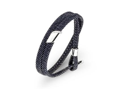 Henrich & Denzel Loop Platin  Lederarmband mit Brillanten 0,04 ct Denim Blau – Armschmuck Armband aus 950 Platin, Leder und und .