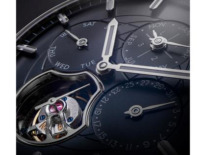 Frederique Constant Highlife Tourbillon Perpetual Calendar Manufacture Automatik Edelstahl 41mm blaues Zifferblatt Metallband – Herrenuhren Uhr mit Kalender aus Edelstahl und Leder. Das Gehäuse ist rund und silber. Das Edelstahlarmband ist silber. Das Zifferblatt ist ein Index in blau. – Ansicht 7