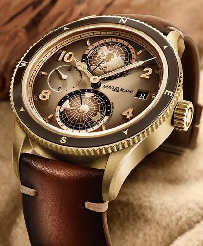Montblanc 1858 Automatic Geosphere Bronze Limited Edition Wüste Gobi braun – Herrenuhren Uhr mit Datum aus Bronze. Das Gehäuse ist rund und roségold. Das Lederarmband ist braun. Das Zifferblatt ist arabisch Index und braun. – Ansicht 8