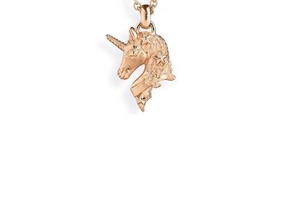 Drachenfels Design Sternenglanz und Schattentanz Anhänger Einhorn Bright  klein  rotgoldplattiert – Anhänger Anhänger ohne Besatz aus 925 Silber.