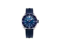 Alpina Seastrong Diver Comtesse Quarz Edelstahl 34mm blaues Zifferblatt blaues Kautschukband – Damenuhren Uhr mit Datum aus Edelstahl und Kautschuk. Das Gehäuse ist rund und silber. Das Kautschuk / Kunststoff / Silikon Armband ist blau. Das Zifferblatt ist ein Index in blau.