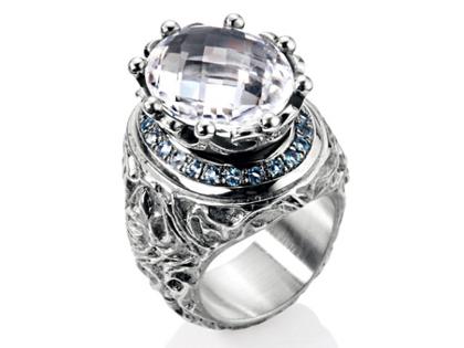Drachenfels Design Klunkerling Ring groß mit Bergkristall – Ringe Ring mit Besatz aus 925 Silber.