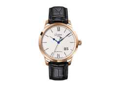Glashütte Original Senator Excellence Panoramadatum Automatik Rotgold 40mm weißes Zifferblatt schwarzes Lederband – Herrenuhren Uhr mit Datum aus 750 Rotgold. Das Gehäuse ist rund und roségold. Das Lederarmband Kroko / Alligator ist schwarz. Das Zifferblatt ist römisch Index und silber.
