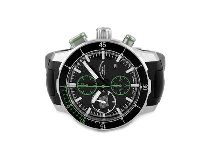 Mühle Glashütte Rallye-Chronograph GLP Limited Edition Automatik 45mm Kautschukband M1-40-93-201 Full Set mit Garantie Occasion Neu – Herrenuhren Chronograph aus Edelstahl. Das Gehäuse ist rund und silber. Das Kautschuk / Kunststoff / Silikon Armband ist schwarz. Das Zifferblatt ist ein Index in schwarz.