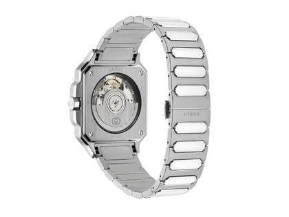 Gucci G-Flat Automatik Edelstahl 36mm grünes Zifferblatt Metallband YA166404 – Herrenuhren Uhr mit Datum aus Edelstahl. Das Gehäuse ist rechteckig und silber. Das Edelstahlarmband ist silber. Das Zifferblatt ist römisch Index und grün. – Ansicht 3