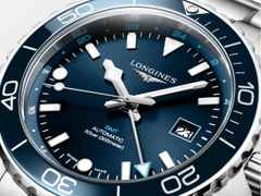 Longines HydroConquest GMT Automatik Edelstahl 43mm blaues Zifferblatt Metallband – Herrenuhren Uhr mit Datum aus Edelstahl und Keramik. Das Gehäuse ist rund und silber. Das Edelstahlarmband ist silber. Das Zifferblatt ist arabisch Index und blau. – Ansicht 5