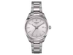 Tissot PR 100 Quarz Edelstahl 34mm silberfarbenes Zifferblatt Metallband – Damenuhren Uhr mit Datum aus Edelstahl. Das Gehäuse ist rund und silber. Das Edelstahlarmband ist silber. Das Zifferblatt ist ein Index in silber.