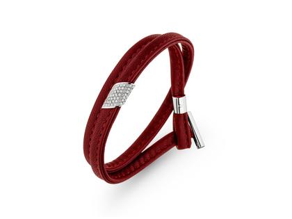 Henrich & Denzel Loop Platin  Lederarmband mit Brillanten 0,27 ct Dunkelrot – Armschmuck Armband aus 950 Platin, Leder und und .