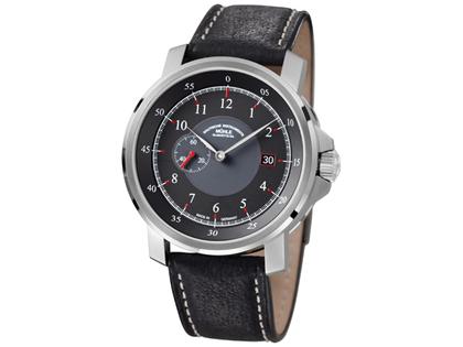 Mühle Glashütte M29 Classic kleine Sekunde Herrenuhr schwarz – Herrenuhren Uhr mit Datum aus Edelstahl. Das Armband ist ein Lederarmband. Der Zifferblatt ist ein Index.