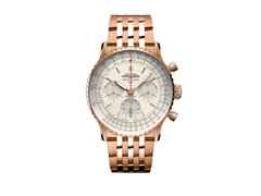 Breitling Navitimer B01 Chronograph 41 Rotgold silbernes Zifferblatt Rotgoldband – Herrenuhren Chronograph aus 750 Rotgold. Das Gehäuse ist rund und roségold. Das Goldarmband ist roségold. Das Zifferblatt ist ein Index in silber.