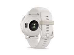 Garmin vívoactive 5 faserverstärktes Polymer elfenbein-/cremgoldfarben 42mm elfenbeinfarbenes Kautschukband – Damenuhren Uhr Multifunktion aus eloxiertes Aluminium, Kautschuk, Kunststoff und PVD beschichtet. Das Gehäuse ist rund und elfenbein. Das Kautschuk / Kunststoff / Silikon Armband ist elfenbein. Der Zifferblatt ist digital. – Ansicht 5