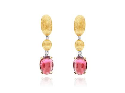 Nanis Dancing in the Rain Tourmalines Ohrhänger Gelbgold roter Turmalin mit Brillanten – Ohrschmuck Ohrhänger aus 750 Gelbgold.