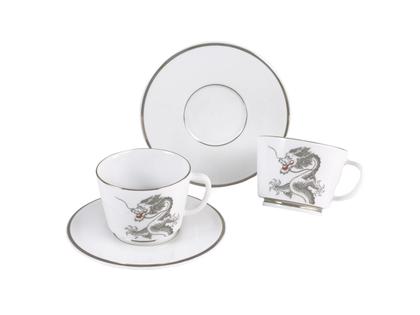 Meissen Espressotassen Set Vitruv "Glücksdrache" weiß – Porzellanwaren Tafelporzellan in weiß und aus 950 Platin und Porzellan.