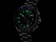 TAG Heuer Formula 1 Chronograph X Gulf Quarz Edelstahl 43mm blaues Zifferblatt Metallband – Herrenuhren Chronograph aus Aluminium und Edelstahl. Das Gehäuse ist rund und silber. Das Edelstahlarmband ist silber. Das Zifferblatt ist arabisch Index und blau. – Ansicht 6